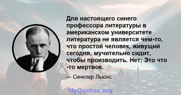 Для настоящего синего профессора литературы в американском университете литература не является чем-то, что простой человек, живущий сегодня, мучительно сидит, чтобы производить. Нет; Это что -то мертвое.