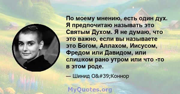 По моему мнению, есть один дух. Я предпочитаю называть это Святым Духом. Я не думаю, что это важно, если вы называете это Богом, Аллахом, Иисусом, Фредом или Давидом, или слишком рано утром или что -то в этом роде.