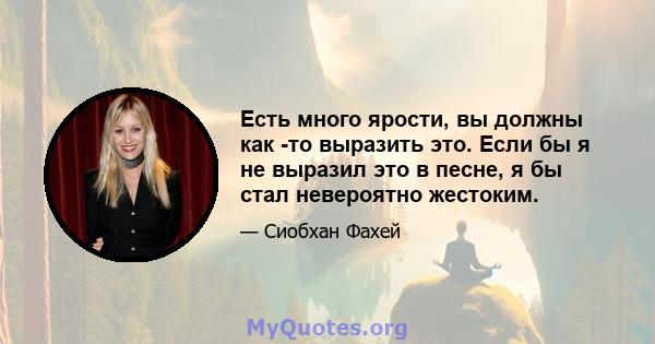 Есть много ярости, вы должны как -то выразить это. Если бы я не выразил это в песне, я бы стал невероятно жестоким.