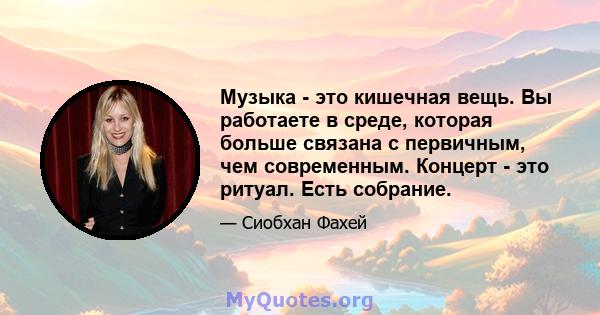 Музыка - это кишечная вещь. Вы работаете в среде, которая больше связана с первичным, чем современным. Концерт - это ритуал. Есть собрание.