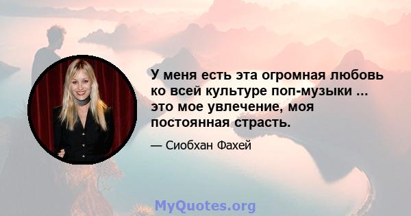 У меня есть эта огромная любовь ко всей культуре поп-музыки ... это мое увлечение, моя постоянная страсть.