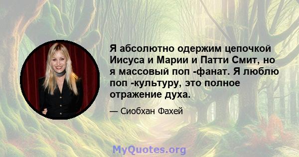 Я абсолютно одержим цепочкой Иисуса и Марии и Патти Смит, но я массовый поп -фанат. Я люблю поп -культуру, это полное отражение духа.