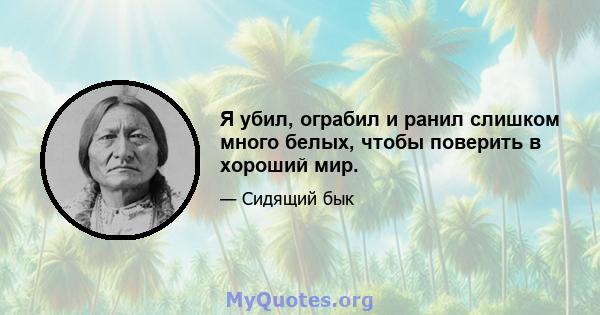 Я убил, ограбил и ранил слишком много белых, чтобы поверить в хороший мир.