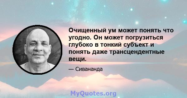 Очищенный ум может понять что угодно. Он может погрузиться глубоко в тонкий субъект и понять даже трансцендентные вещи.