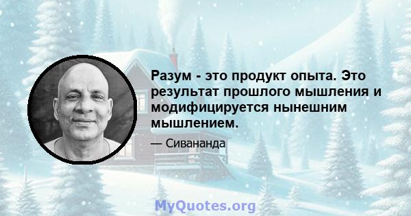 Разум - это продукт опыта. Это результат прошлого мышления и модифицируется нынешним мышлением.