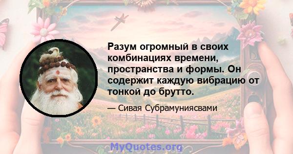 Разум огромный в своих комбинациях времени, пространства и формы. Он содержит каждую вибрацию от тонкой до брутто.