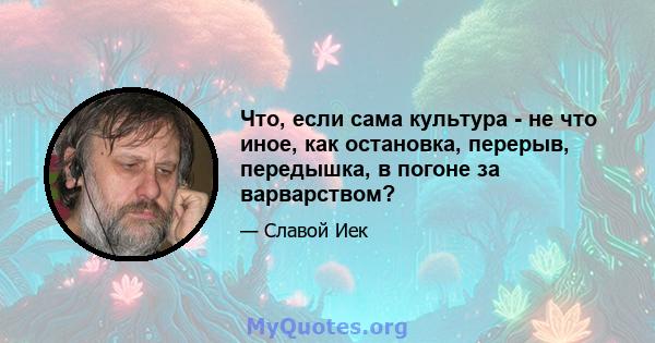 Что, если сама культура - не что иное, как остановка, перерыв, передышка, в погоне за варварством?