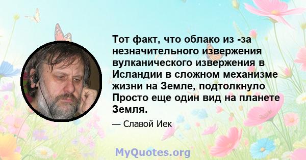 Тот факт, что облако из -за незначительного извержения вулканического извержения в Исландии в сложном механизме жизни на Земле, подтолкнуло Просто еще один вид на планете Земля.