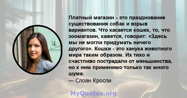 Платный магазин - это празднование существования собак и взрыв вариантов. Что касается кошек, то, что зоомагазин, кажется, говорит: «Здесь мы не могли придумать ничего другого». Кошки - это ханука животного мира таким