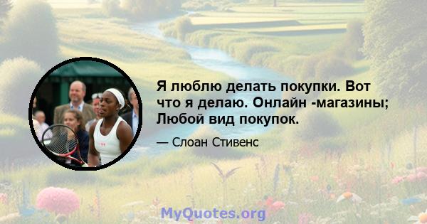 Я люблю делать покупки. Вот что я делаю. Онлайн -магазины; Любой вид покупок.