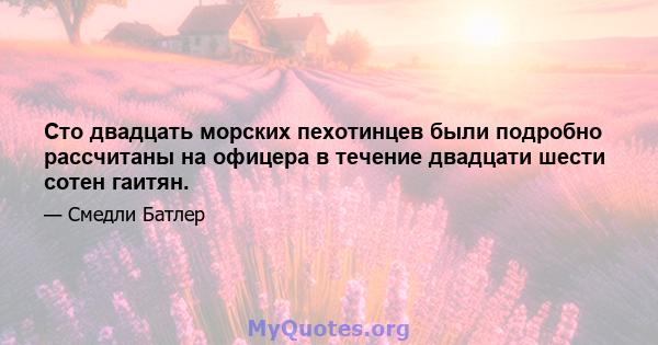 Сто двадцать морских пехотинцев были подробно рассчитаны на офицера в течение двадцати шести сотен гаитян.