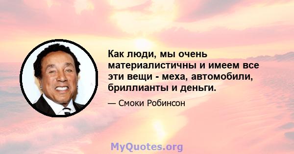 Как люди, мы очень материалистичны и имеем все эти вещи - меха, автомобили, бриллианты и деньги.