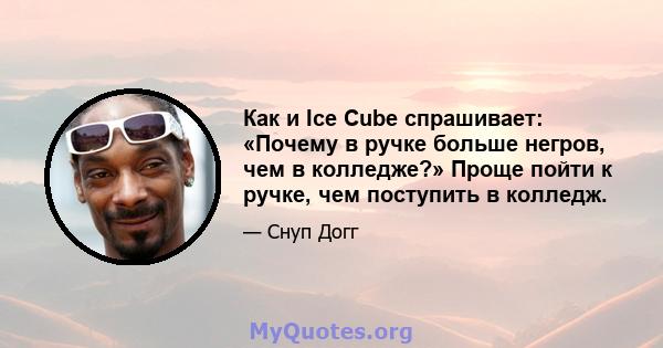 Как и Ice Cube спрашивает: «Почему в ручке больше негров, чем в колледже?» Проще пойти к ручке, чем поступить в колледж.