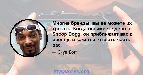 Многие бренды, вы не можете их трогать. Когда вы имеете дело с Snoop Dogg, он приближает вас к бренду, и кажется, что это часть вас.