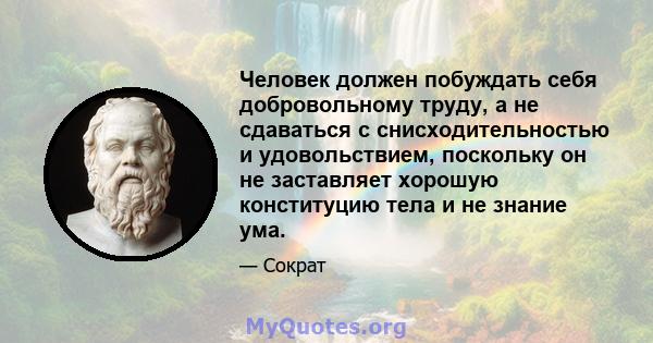 Человек должен побуждать себя добровольному труду, а не сдаваться с снисходительностью и удовольствием, поскольку он не заставляет хорошую конституцию тела и не знание ума.