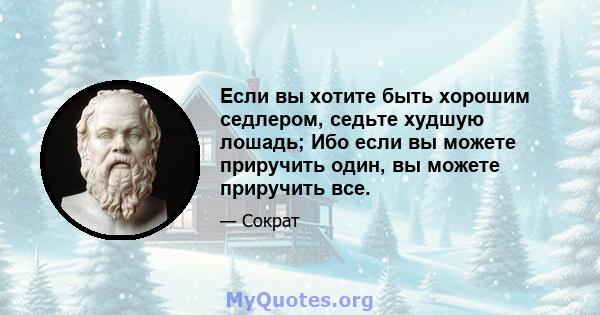 Если вы хотите быть хорошим седлером, седьте худшую лошадь; Ибо если вы можете приручить один, вы можете приручить все.