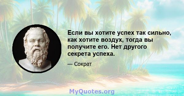 Если вы хотите успех так сильно, как хотите воздух, тогда вы получите его. Нет другого секрета успеха.