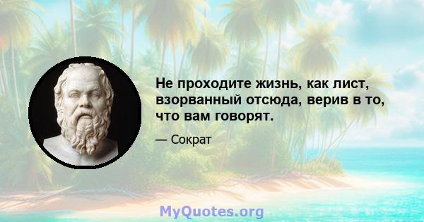 Не проходите жизнь, как лист, взорванный отсюда, верив в то, что вам говорят.