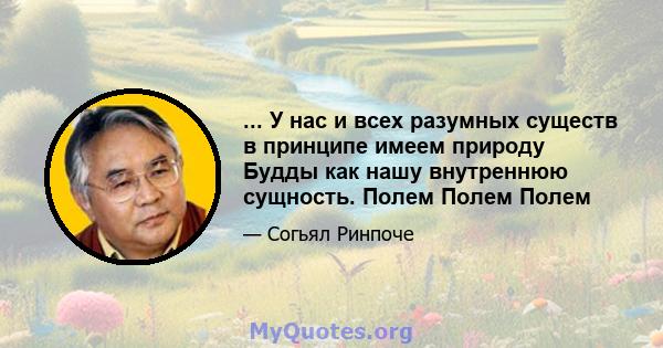 ... У нас и всех разумных существ в принципе имеем природу Будды как нашу внутреннюю сущность. Полем Полем Полем