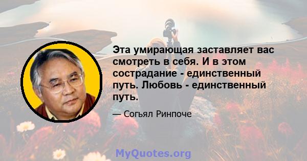 Эта умирающая заставляет вас смотреть в себя. И в этом сострадание - единственный путь. Любовь - единственный путь.