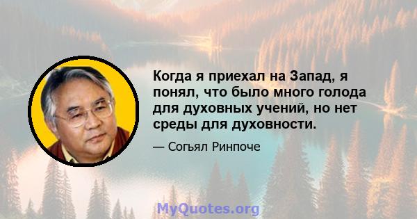 Когда я приехал на Запад, я понял, что было много голода для духовных учений, но нет среды для духовности.