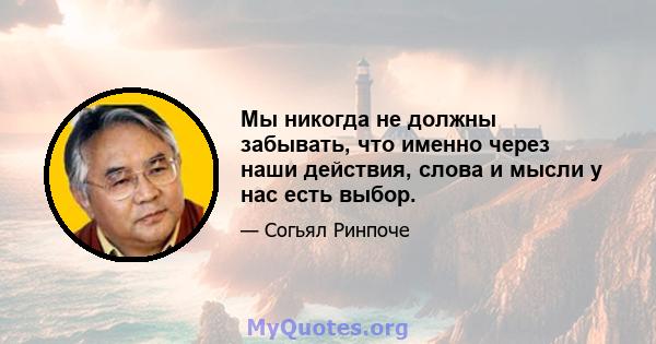 Мы никогда не должны забывать, что именно через наши действия, слова и мысли у нас есть выбор.