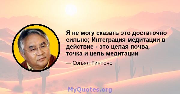 Я не могу сказать это достаточно сильно; Интеграция медитации в действие - это целая почва, точка и цель медитации