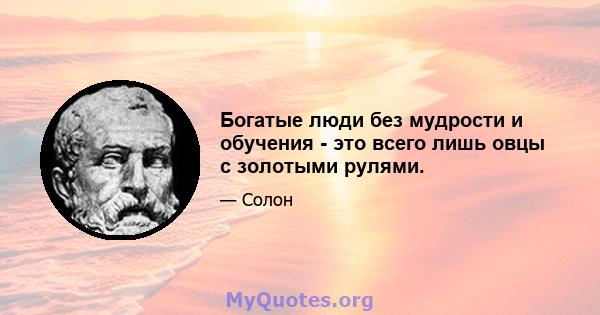 Богатые люди без мудрости и обучения - это всего лишь овцы с золотыми рулями.