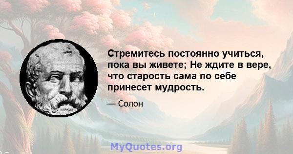 Стремитесь постоянно учиться, пока вы живете; Не ждите в вере, что старость сама по себе принесет мудрость.