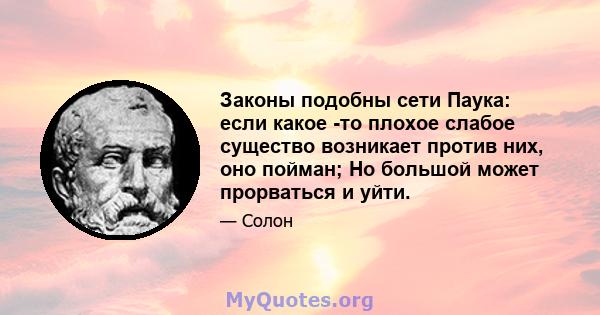 Законы подобны сети Паука: если какое -то плохое слабое существо возникает против них, оно пойман; Но большой может прорваться и уйти.