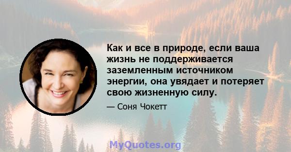 Как и все в природе, если ваша жизнь не поддерживается заземленным источником энергии, она увядает и потеряет свою жизненную силу.