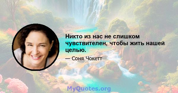 Никто из нас не слишком чувствителен, чтобы жить нашей целью.