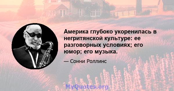 Америка глубоко укоренилась в негритянской культуре: ее разговорных условиях; его юмор; его музыка.