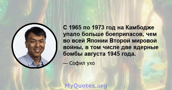 С 1965 по 1973 год на Камбодже упало больше боеприпасов, чем во всей Японии Второй мировой войны, в том числе две ядерные бомбы августа 1945 года.