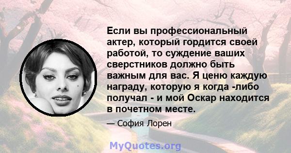 Если вы профессиональный актер, который гордится своей работой, то суждение ваших сверстников должно быть важным для вас. Я ценю каждую награду, которую я когда -либо получал - и мой Оскар находится в почетном месте.