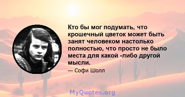 Кто бы мог подумать, что крошечный цветок может быть занят человеком настолько полностью, что просто не было места для какой -либо другой мысли.