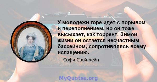 У молодежи горе идет с порывом и переполнением, но он тоже высыхает, как торрент. Зимой жизни он остается несчастным бассейном, сопротивляясь всему испащению.