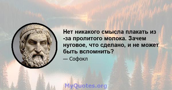 Нет никакого смысла плакать из -за пролитого молока. Зачем нуговое, что сделано, и не может быть вспомнить?