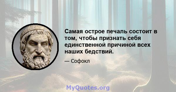 Самая острое печаль состоит в том, чтобы признать себя единственной причиной всех наших бедствий.