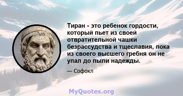 Тиран - это ребенок гордости, который пьет из своей отвратительной чашки безрассудства и тщеславия, пока из своего высшего гребня он не упал до пыли надежды.