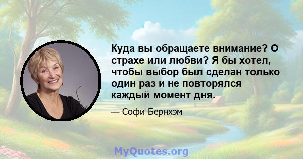 Куда вы обращаете внимание? О страхе или любви? Я бы хотел, чтобы выбор был сделан только один раз и не повторялся каждый момент дня.