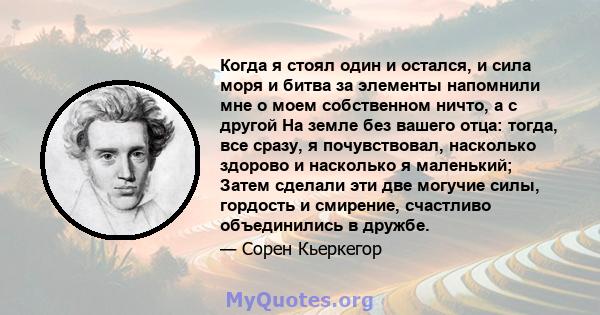 Когда я стоял один и остался, и сила моря и битва за элементы напомнили мне о моем собственном ничто, а с другой На земле без вашего отца: тогда, все сразу, я почувствовал, насколько здорово и насколько я маленький;