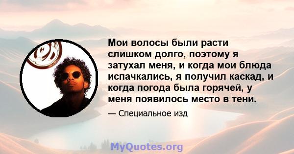 Мои волосы были расти слишком долго, поэтому я затухал меня, и когда мои блюда испачкались, я получил каскад, и когда погода была горячей, у меня появилось место в тени.