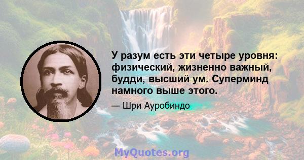 У разум есть эти четыре уровня: физический, жизненно важный, будди, высший ум. Суперминд намного выше этого.