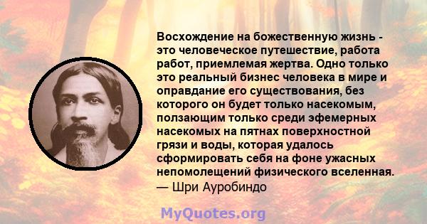 Восхождение на божественную жизнь - это человеческое путешествие, работа работ, приемлемая жертва. Одно только это реальный бизнес человека в мире и оправдание его существования, без которого он будет только насекомым,