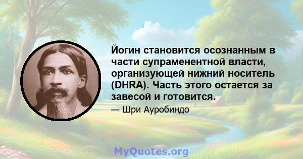 Йогин становится осознанным в части супраменентной власти, организующей нижний носитель (DHRA). Часть этого остается за завесой и готовится.