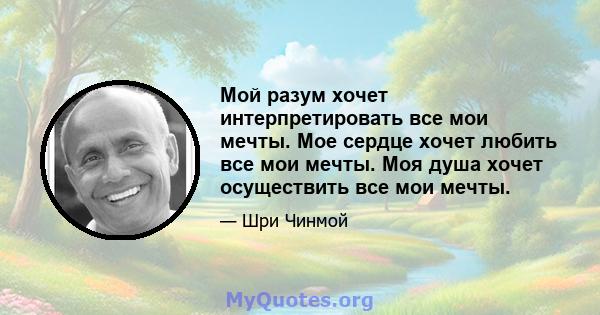 Мой разум хочет интерпретировать все мои мечты. Мое сердце хочет любить все мои мечты. Моя душа хочет осуществить все мои мечты.