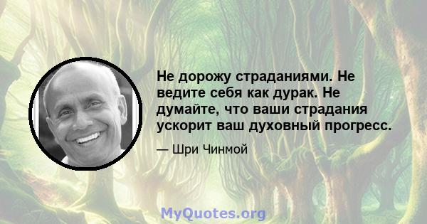 Не дорожу страданиями. Не ведите себя как дурак. Не думайте, что ваши страдания ускорит ваш духовный прогресс.