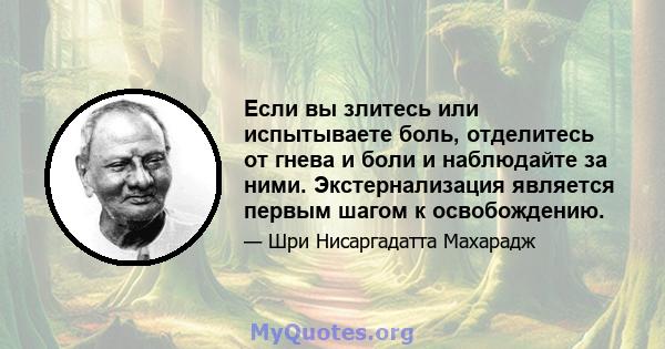 Если вы злитесь или испытываете боль, отделитесь от гнева и боли и наблюдайте за ними. Экстернализация является первым шагом к освобождению.