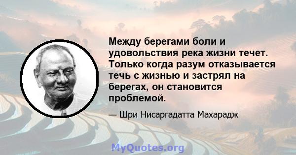 Между берегами боли и удовольствия река жизни течет. Только когда разум отказывается течь с жизнью и застрял на берегах, он становится проблемой.